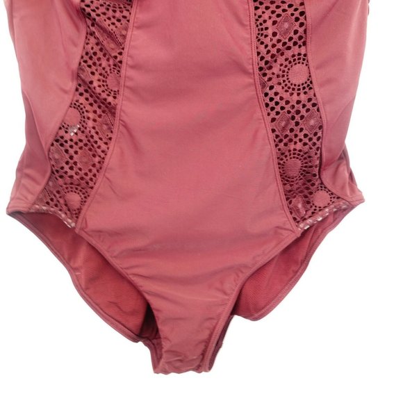 NEW ADORE ME One Piece Women Red Wine Swimsuit 40B 0X Lace Illusion Neckline - Picture 3 of 12